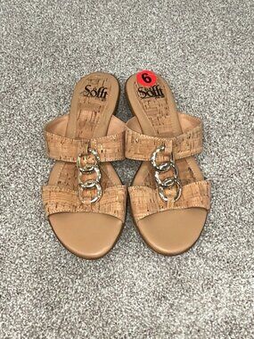 Söfft Cork Slide Sandals Gold Chain Comfort Slides Sz 6 NWT